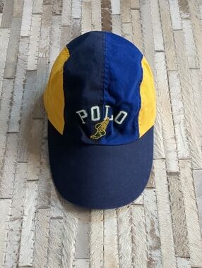 Polo Ralph Lauren P-Wing Stadium Long Bill Cap Hat Blue Yellow Size L/XL